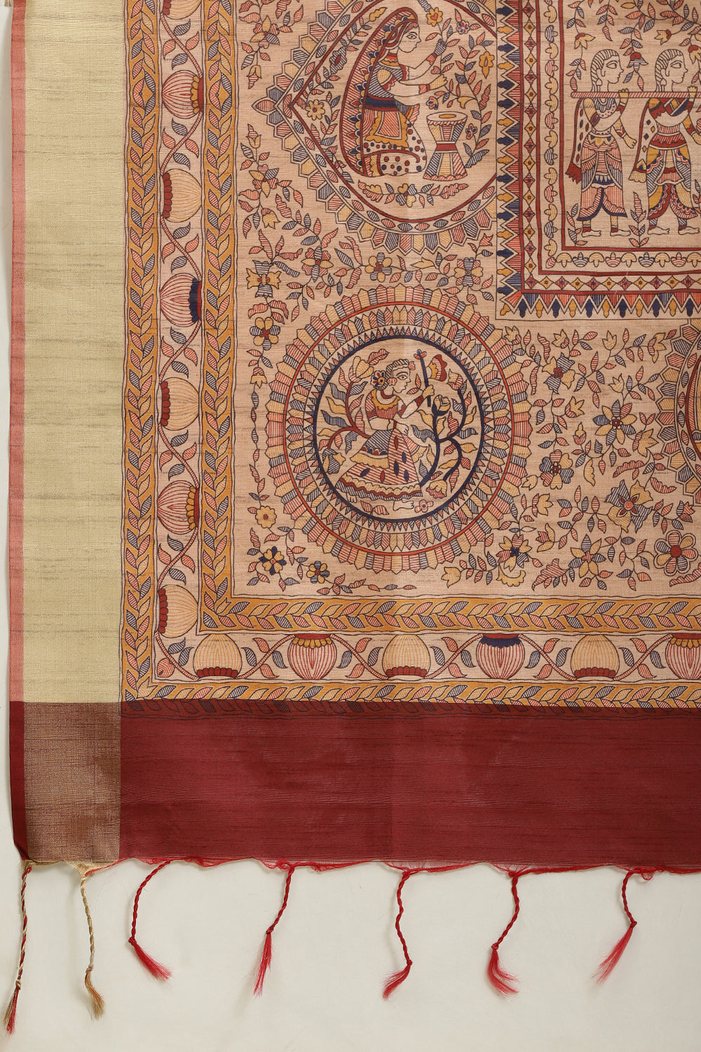 Maroon Color Cotton Silk Madhubani Print Saree