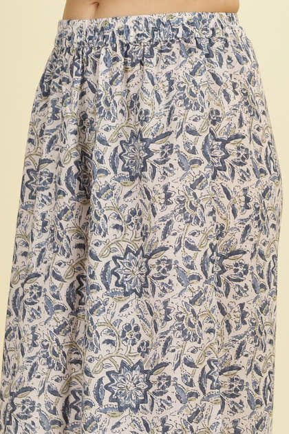 Cream & Blue Cotton Printed Unstitched Suit Material
