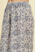 Cream & Blue Cotton Printed Unstitched Suit Material