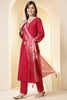 Fushia Pink Color Silk Suit Set With Neck Embroidered & Floral Printed Dupatta
