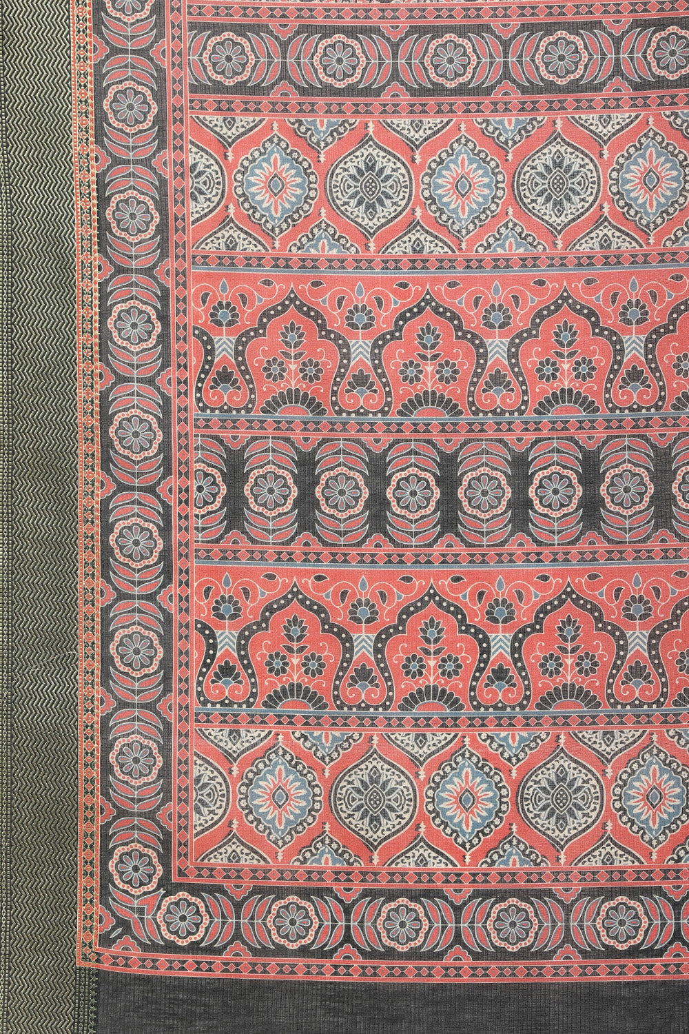 Black Ajrakh Block Printed Cotton Saree