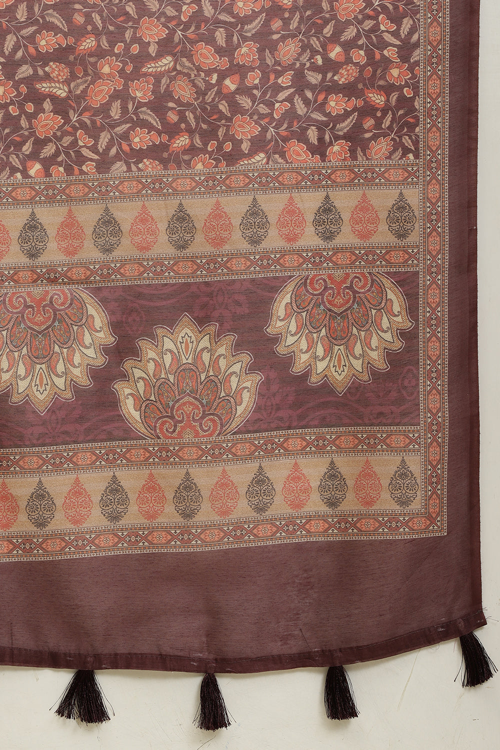 Wine Floral Printed Cotton Silk Saree