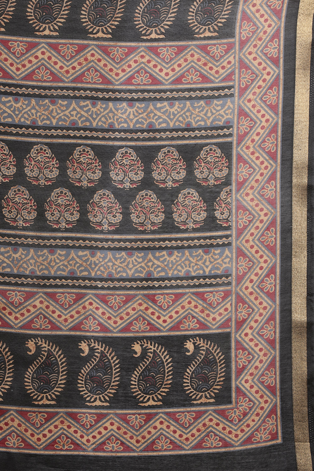 Black Block Printed Cotton Saree