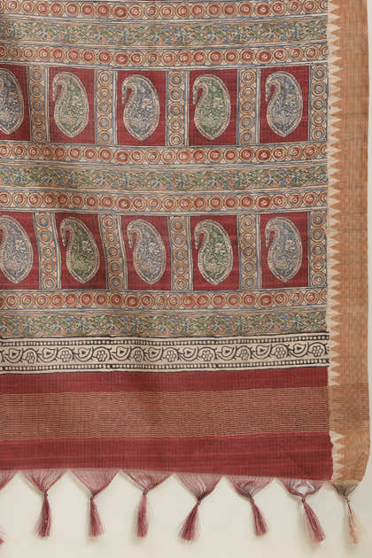 Maroon Cotton Silk Floral Boota Printed Saree