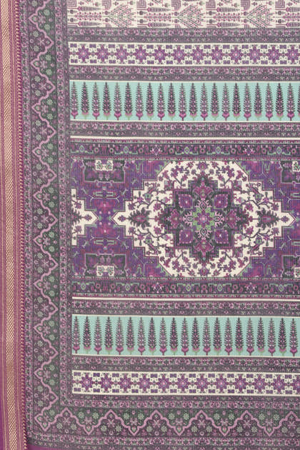 Purple Ajrakh Block Printed Cotton Saree