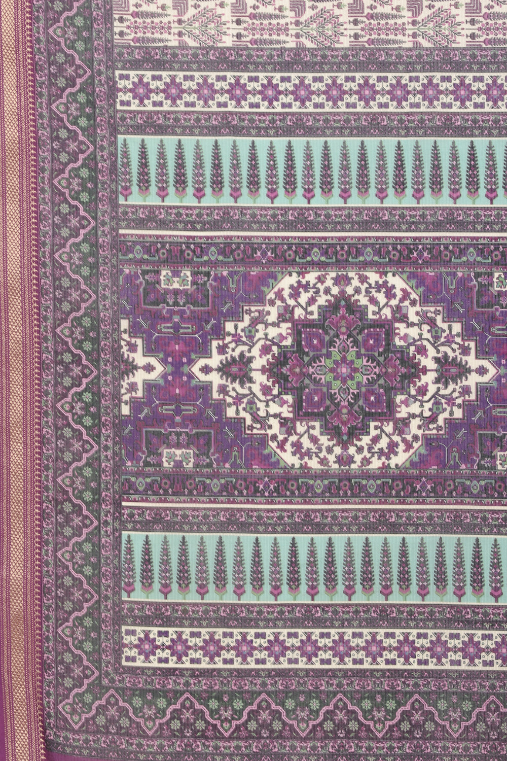 Purple Ajrakh Block Printed Cotton Saree