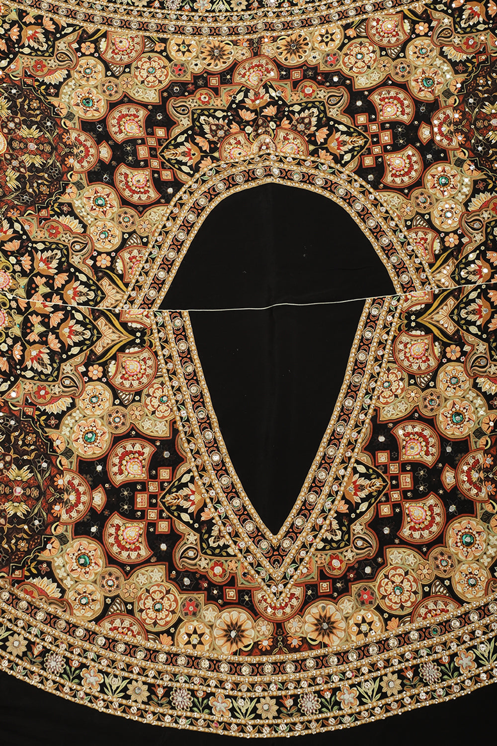 Black Color Pure Crepe Digital & Hand Print Saree with Mirror and Beads Handwork By Tarun Tahiliani Designer Collection