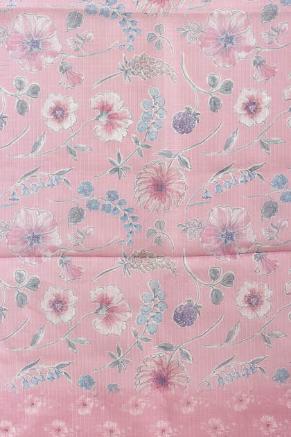 Muted Pink Organza Floral Printed And Lace Work Saree