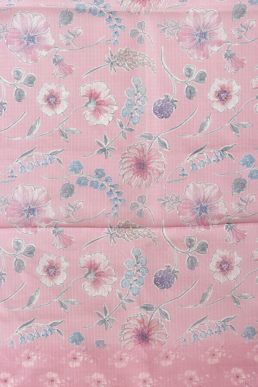 Muted Pink Organza Floral Printed And Lace Work Saree