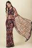 Black Floral Printed Chiffon Saree