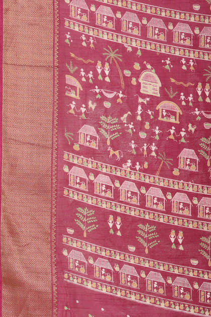Dark Magenta Cotton Silk Printed Saree