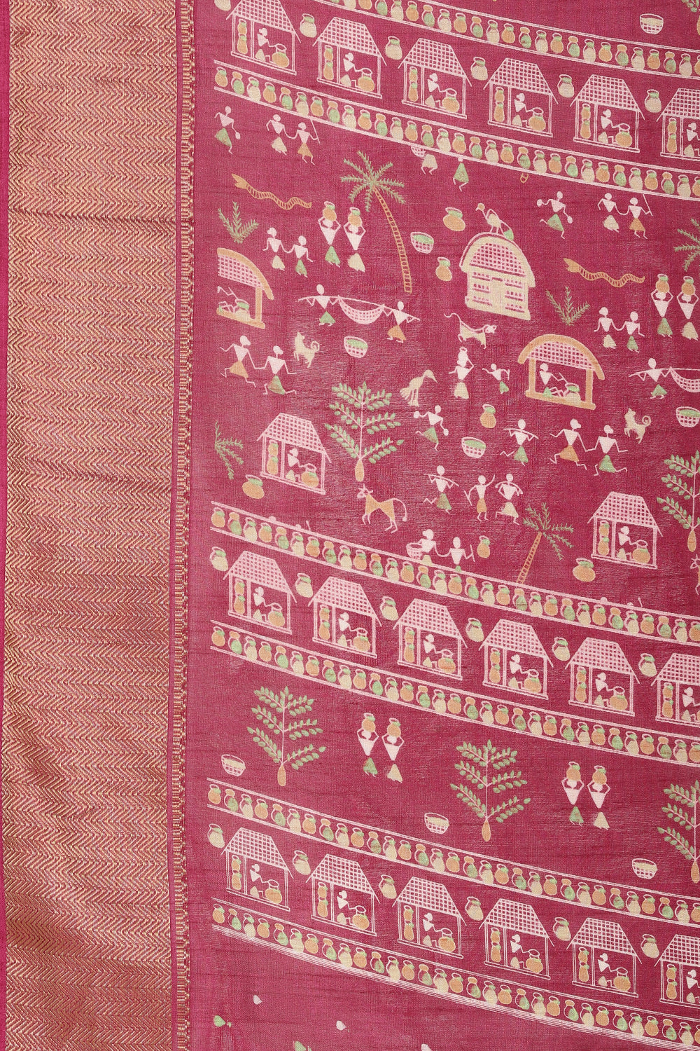 Dark Magenta Cotton Silk Printed Saree