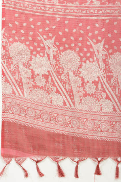 Maroon Kota Cotton Floral Jaal Printed Saree