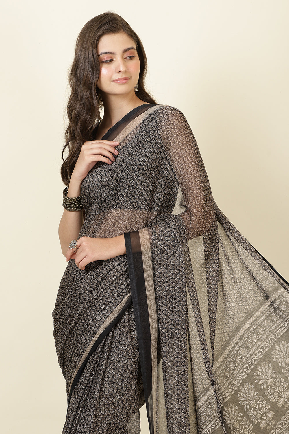 Black Georgette Printed Saree