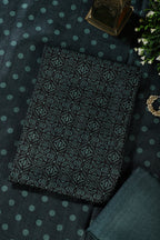 Bottle Green Chanderi Cotton Printed Unstiched Suit Material