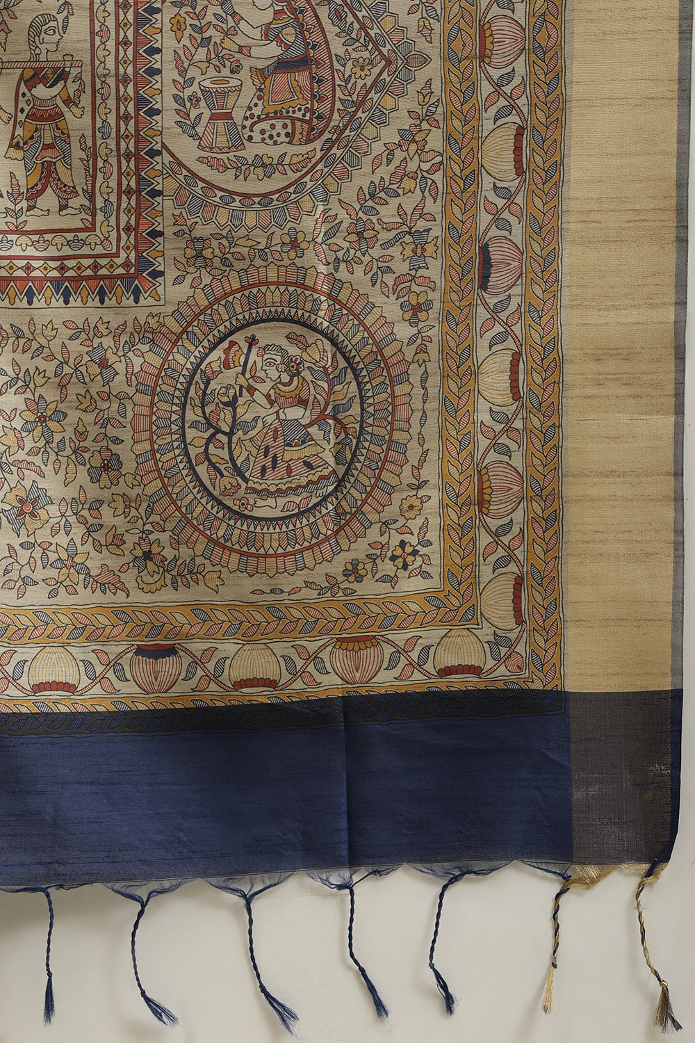 Navy Color Cotton Silk Madhubani Print Saree