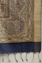 Navy Color Cotton Silk Madhubani Print Saree