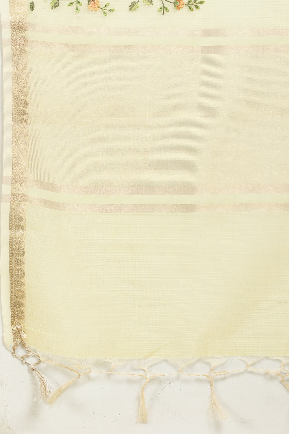 Yellow Kota Cotton Floral Resham Embroidered And Zari Woven Saree