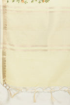 Yellow Kota Cotton Floral Resham Embroidered And Zari Woven Saree
