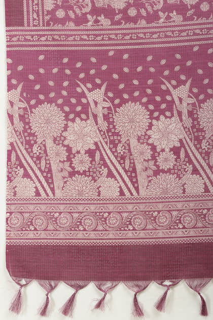 Purple Kota Cotton Floral Jaal Printed Saree