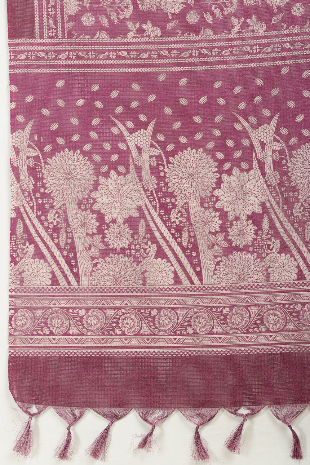 Purple Kota Cotton Floral Jaal Printed Saree