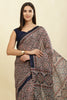 Navy Cotton Silk Ajrakh Block Printed Saree