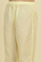 Pale Yellow Cotton Hacoba Style Neck-Embroidered Kurta Set