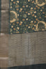 Blue Floral Printed & Zari Border Cotton Silk Saree
