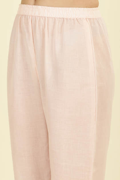Pink Cotton Hacoba Style Neck-Embroidered Kurta Set