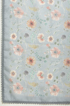 Grey Organza Floral Printed And Lace Work Saree