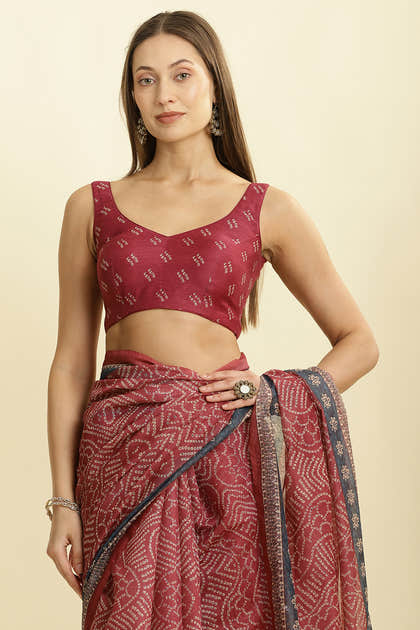 Light Maroon Bandhani Printed Cotton Saree