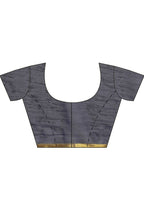 Navy Chiffon Floral Zari Border & Floral Printed Saree