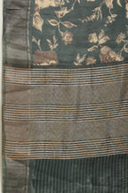 Sea Green Cotton Silk Floral Printed & Zari Border Saree