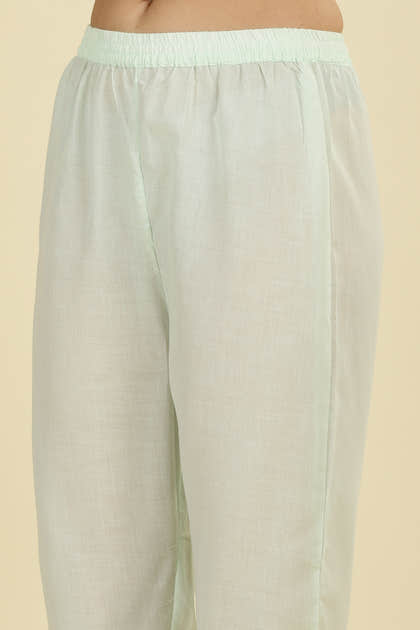 Mint Blue  Cotton Hacoba Style Neck-Embroidered Kurta Set