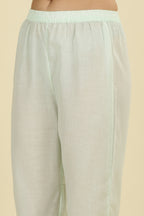 Mint Blue  Cotton Hacoba Style Neck-Embroidered Kurta Set
