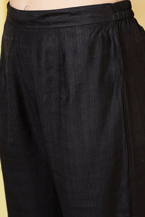 Black Floral Printed Cotton Suit Set