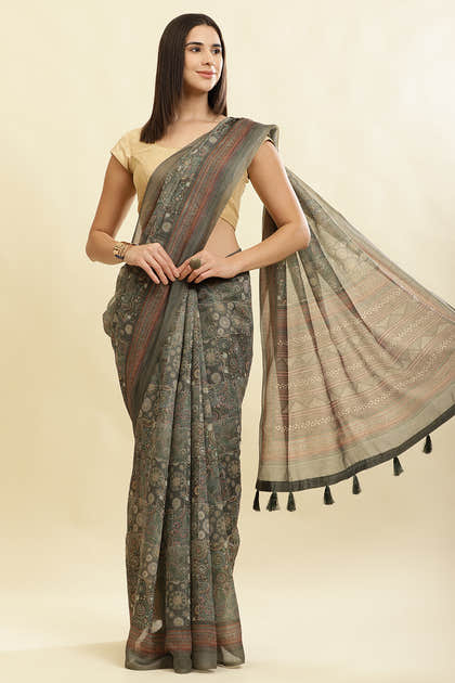 Sage Green Cotton Silk Printed Saree