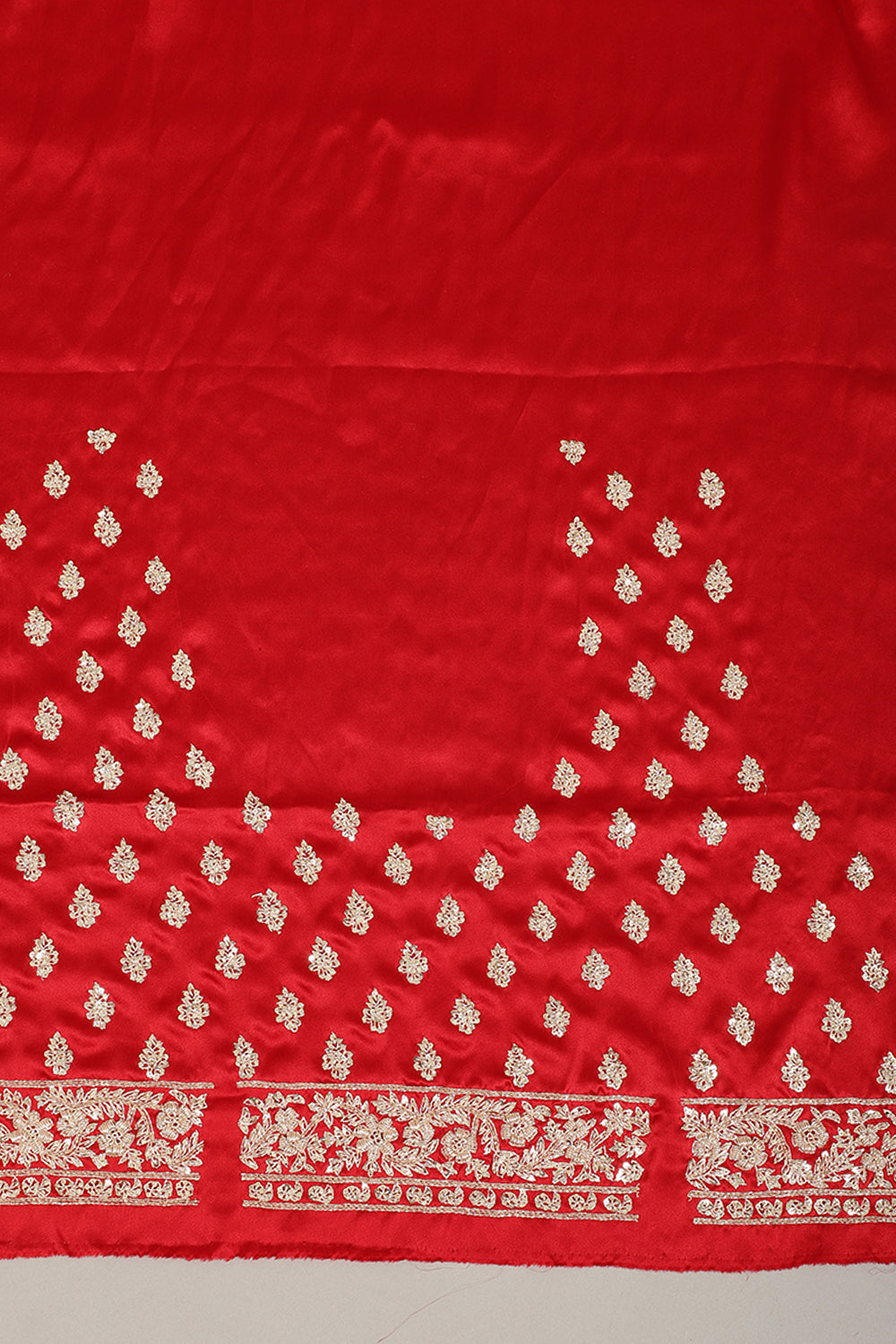 Red Color Pure Satin Crepe Saree with Full Zardozi Handwork