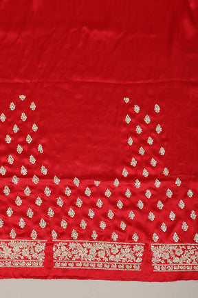 Red Color Pure Satin Crepe Saree with Full Zardozi Handwork