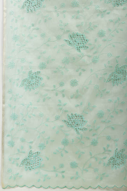 Turquoise Floral Resham Embroidered Cotton Saree