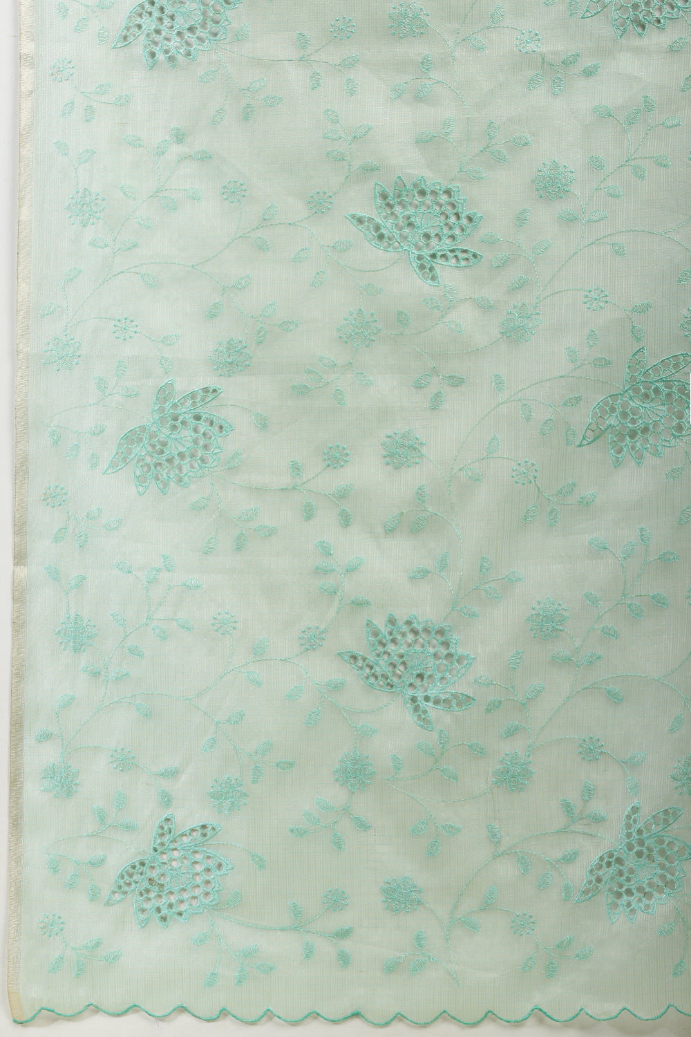 Turquoise Floral Resham Embroidered Cotton Saree