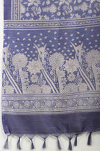 Indigo Kota Cotton Floral Jaal Printed Saree