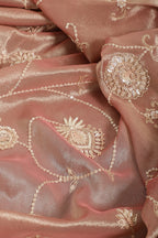 Pink Color Pure Tissue Silk Saree with Pearl and Zardozi Handwork