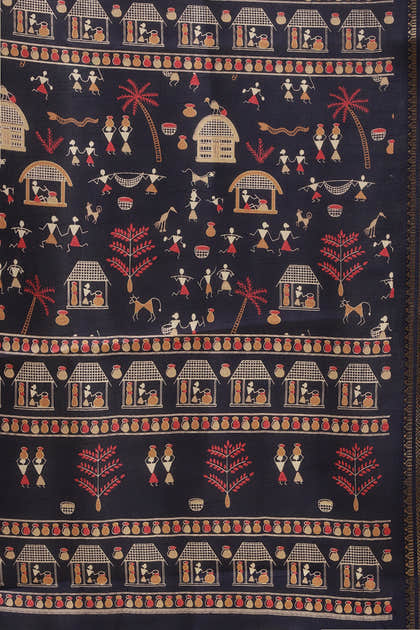 Navy Cotton Silk Printed Saree