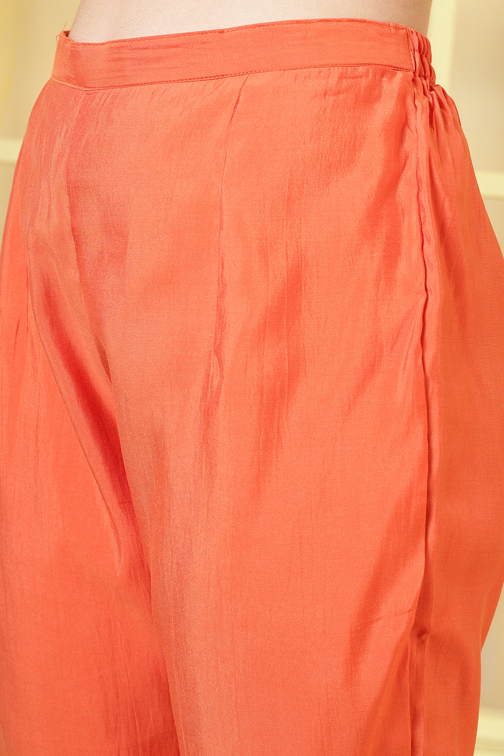 Orange Chanderi Silk Neck-Embroidered Suits