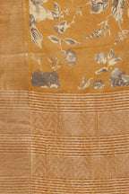 Mustard Cotton Silk Floral Printed & Zari Border Saree