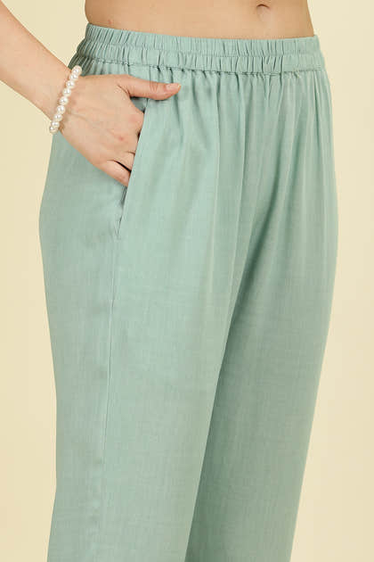 Mint Green Cotton Floral Printed And Neck-EmborideredUnstitched Suit Material