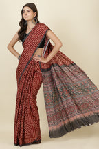 Maroon Jacquard Silk Bandhani Printed Saree