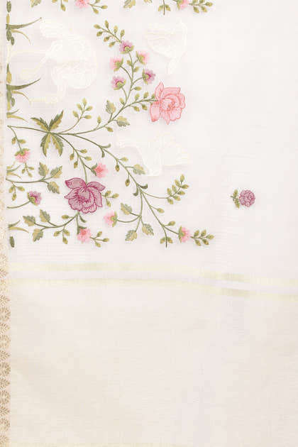 Mauve Kota Cotton Floral Resham Embroidered And Zari Woven Saree