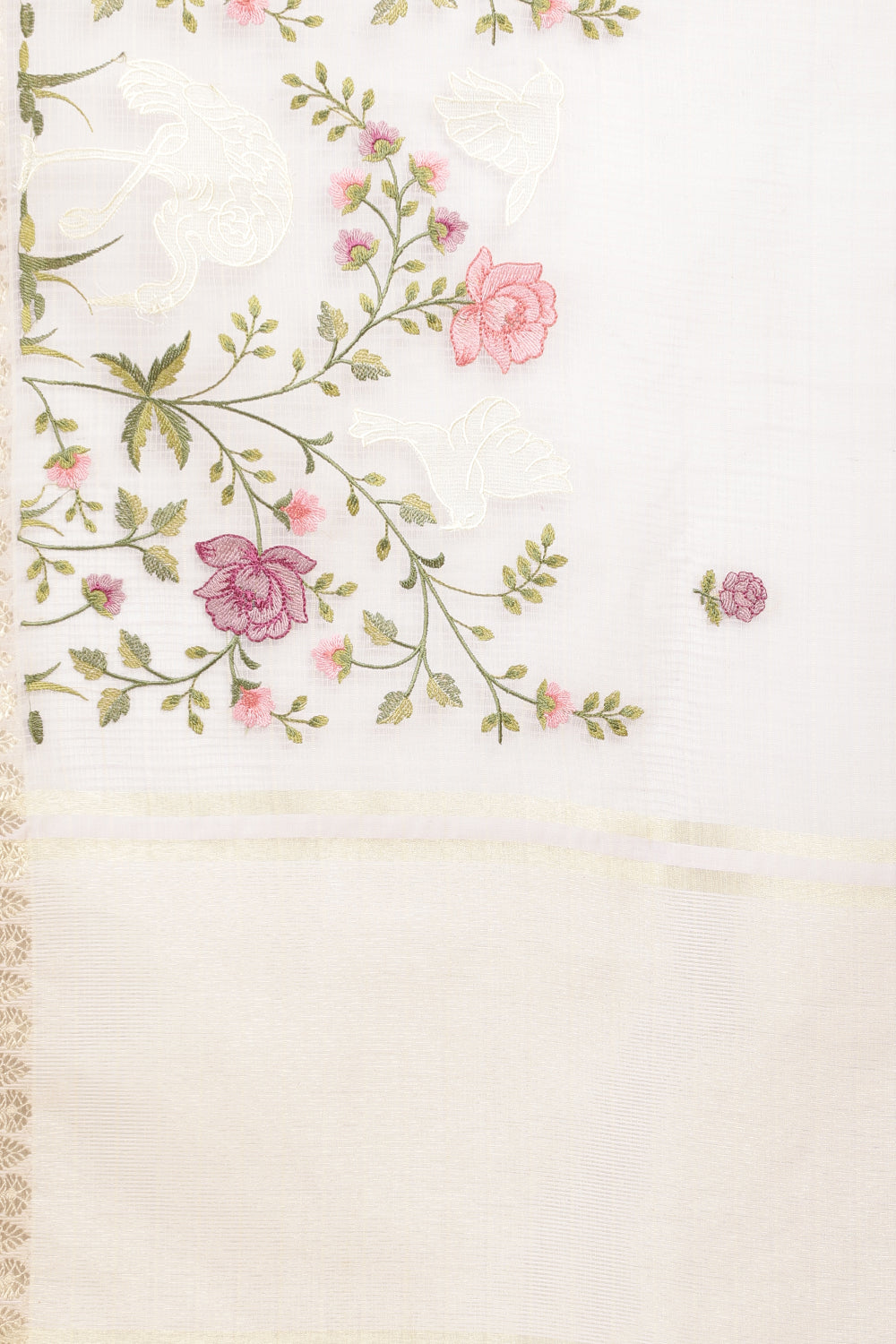 Mauve Kota Cotton Floral Resham Embroidered And Zari Woven Saree